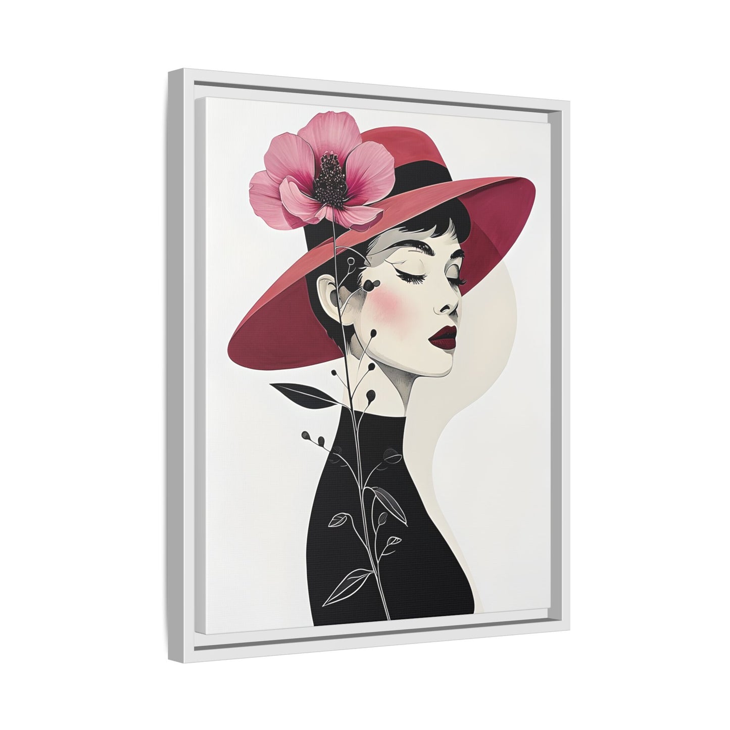 Canvas Art, Audrey Hepburn with Red Flower Minimalist Wall Decor