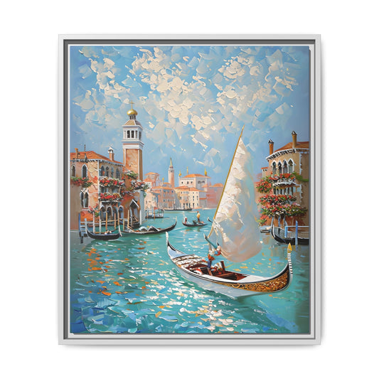 Vibrant Impressionist Venetian Canal Framed Canvas Art