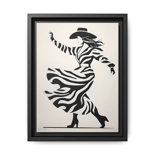 Dynamic Cowgirl in Motion with Striking Black and White Aesthetic Print