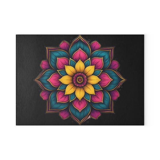 Vibrant Mandala Glass Cutting Board