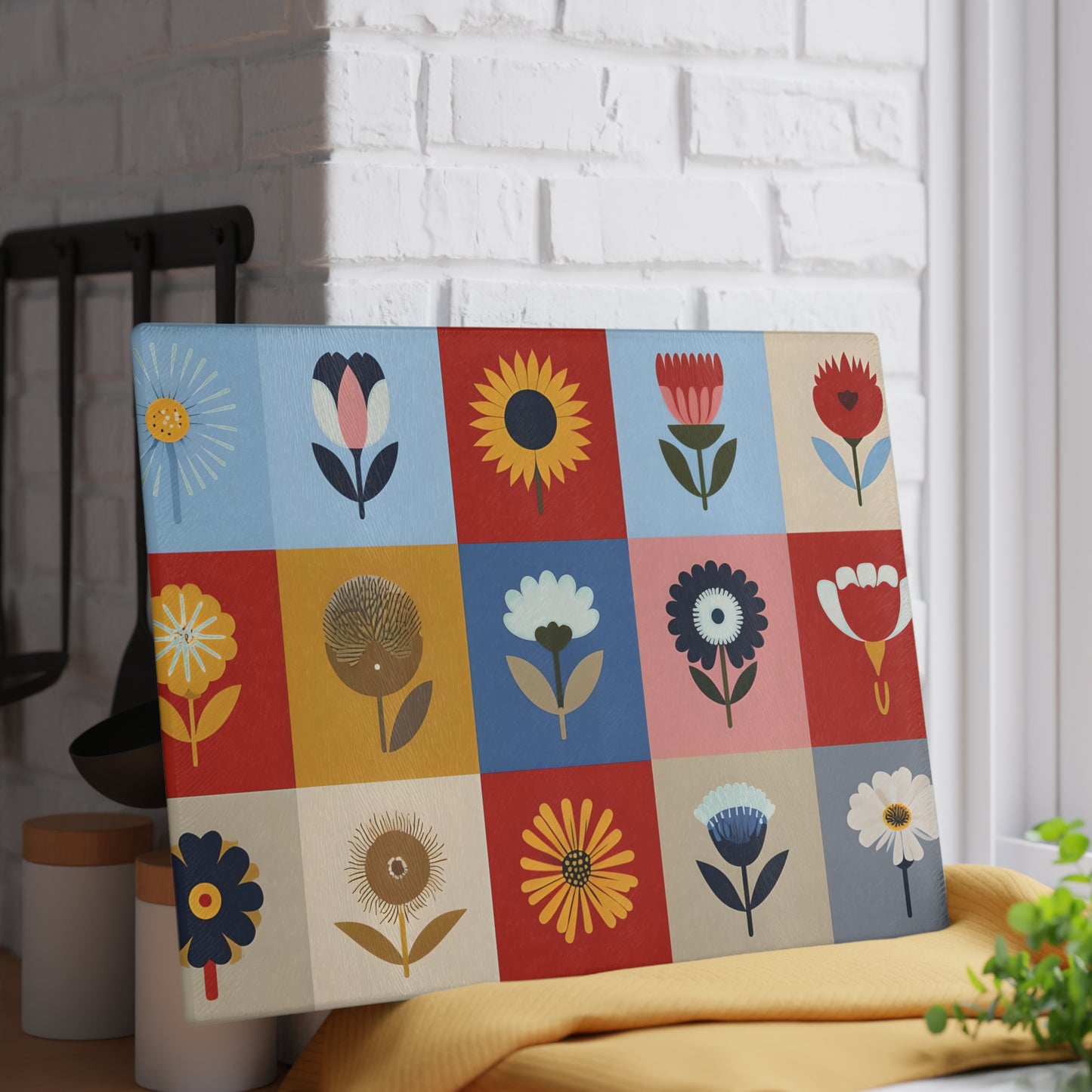 Vibrant Floral Glass Cutting Board