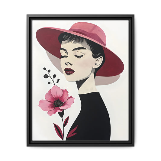 Canvas Art, Audrey Hepburn with Red Flower Minimalist Wall Decor
