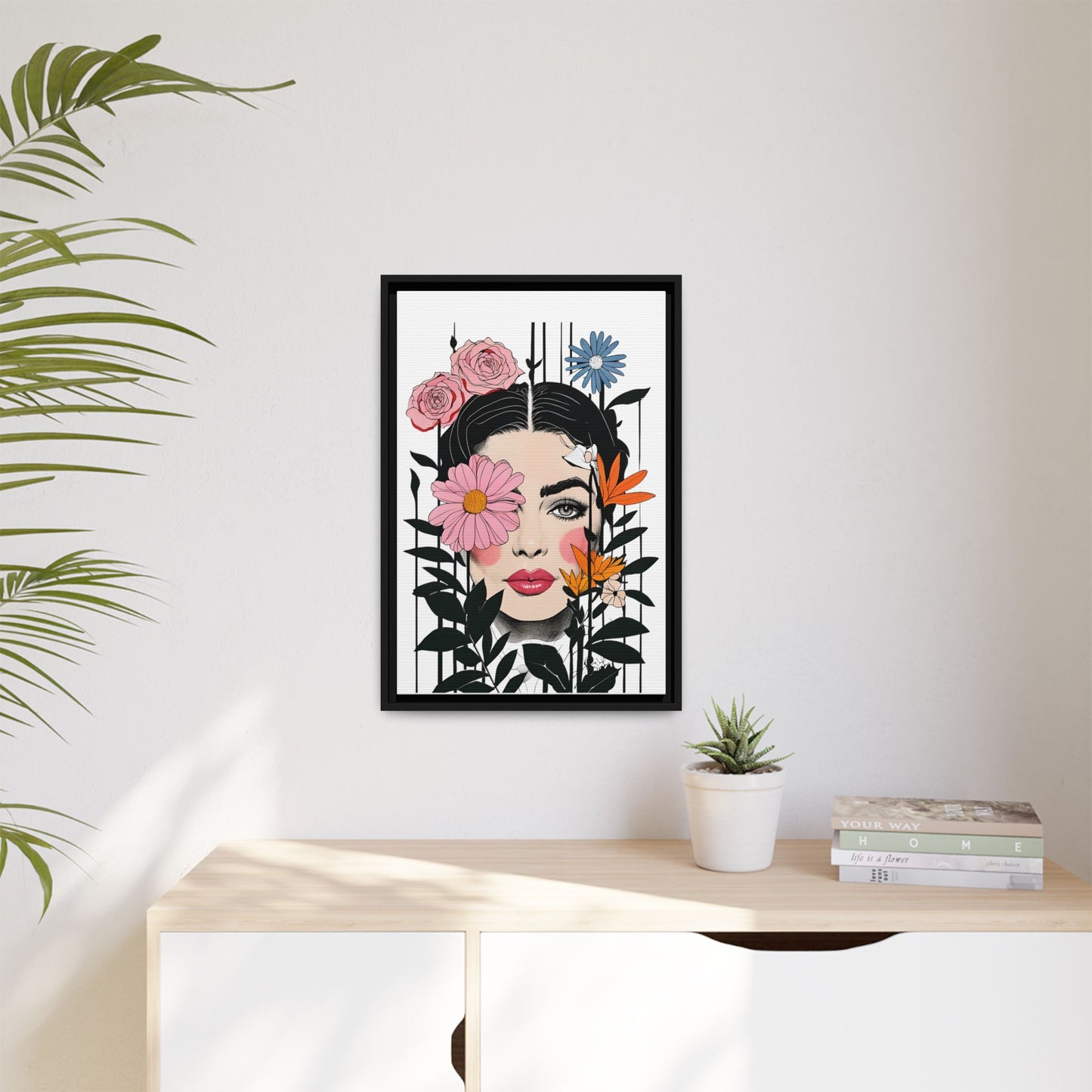 Woman with Multi Colour Floral Wall Print