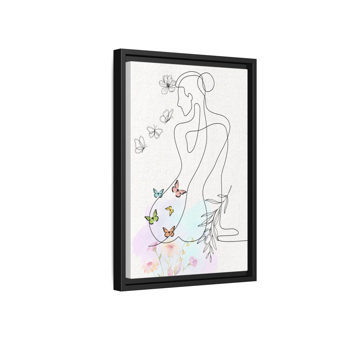 Bohemian Woman Framed Canvas Art, Line Drawing