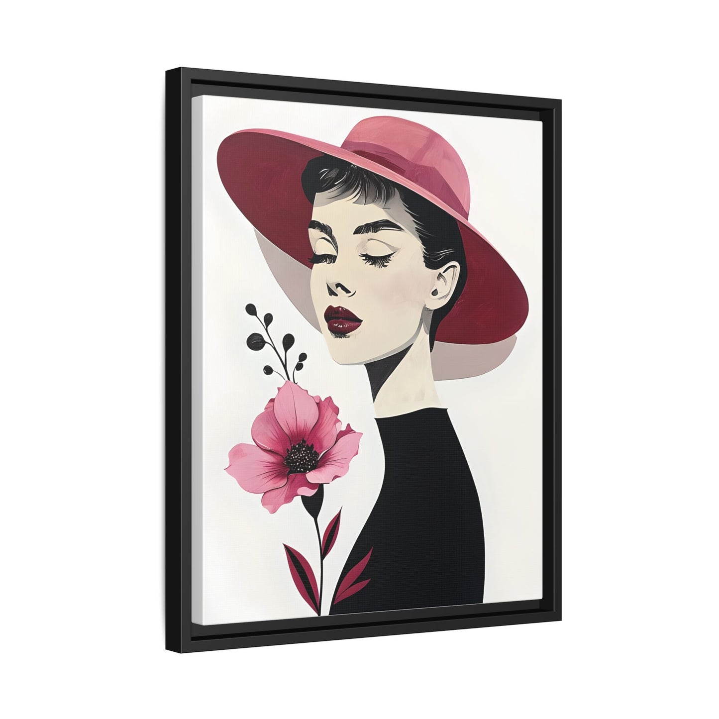 Canvas Art, Audrey Hepburn with Red Flower Minimalist Wall Decor