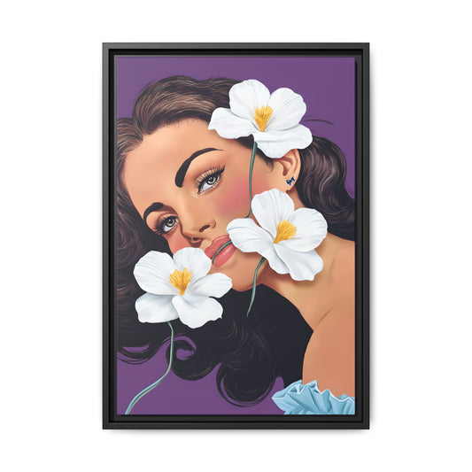 Elegant Illustration of Raquel Welsh Surrounded by Flowers  Wall Art