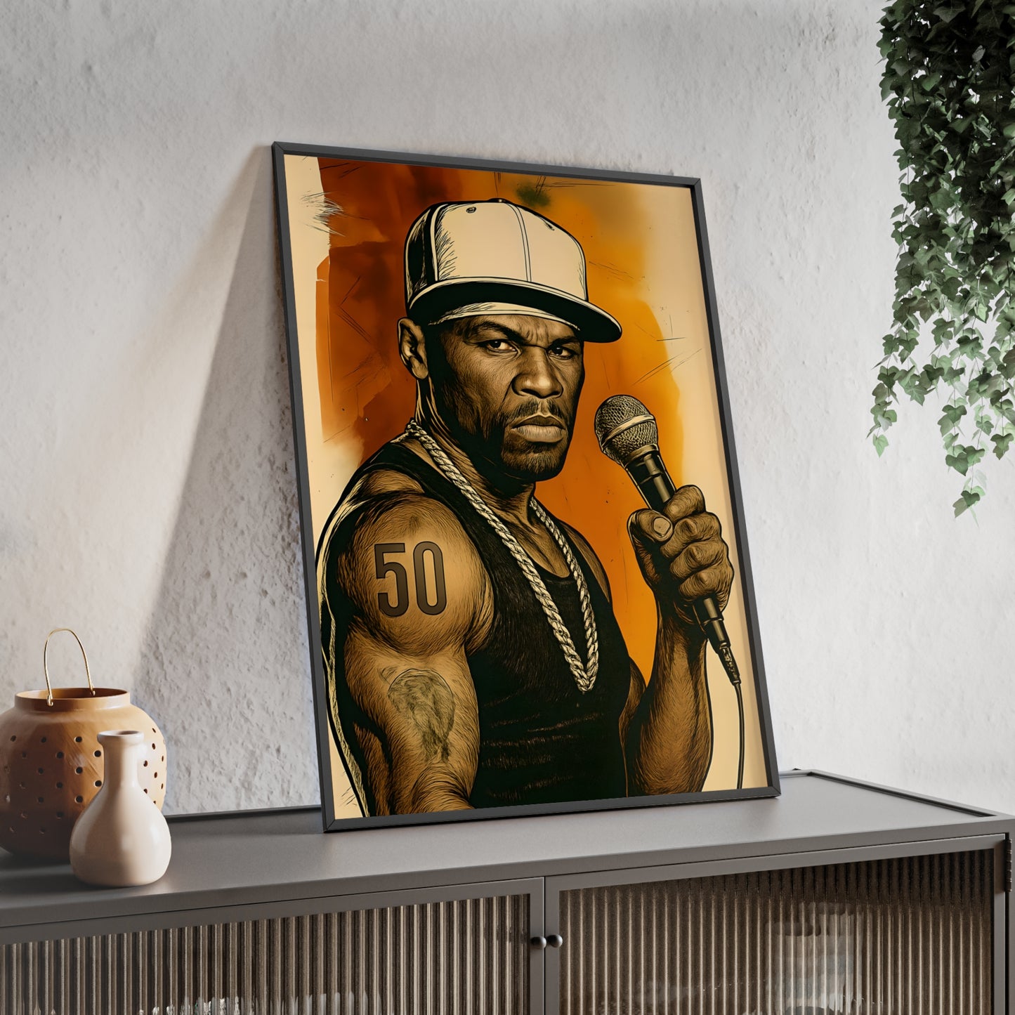 Framed Posters, 50 Cents Watercolour Print Wall Art