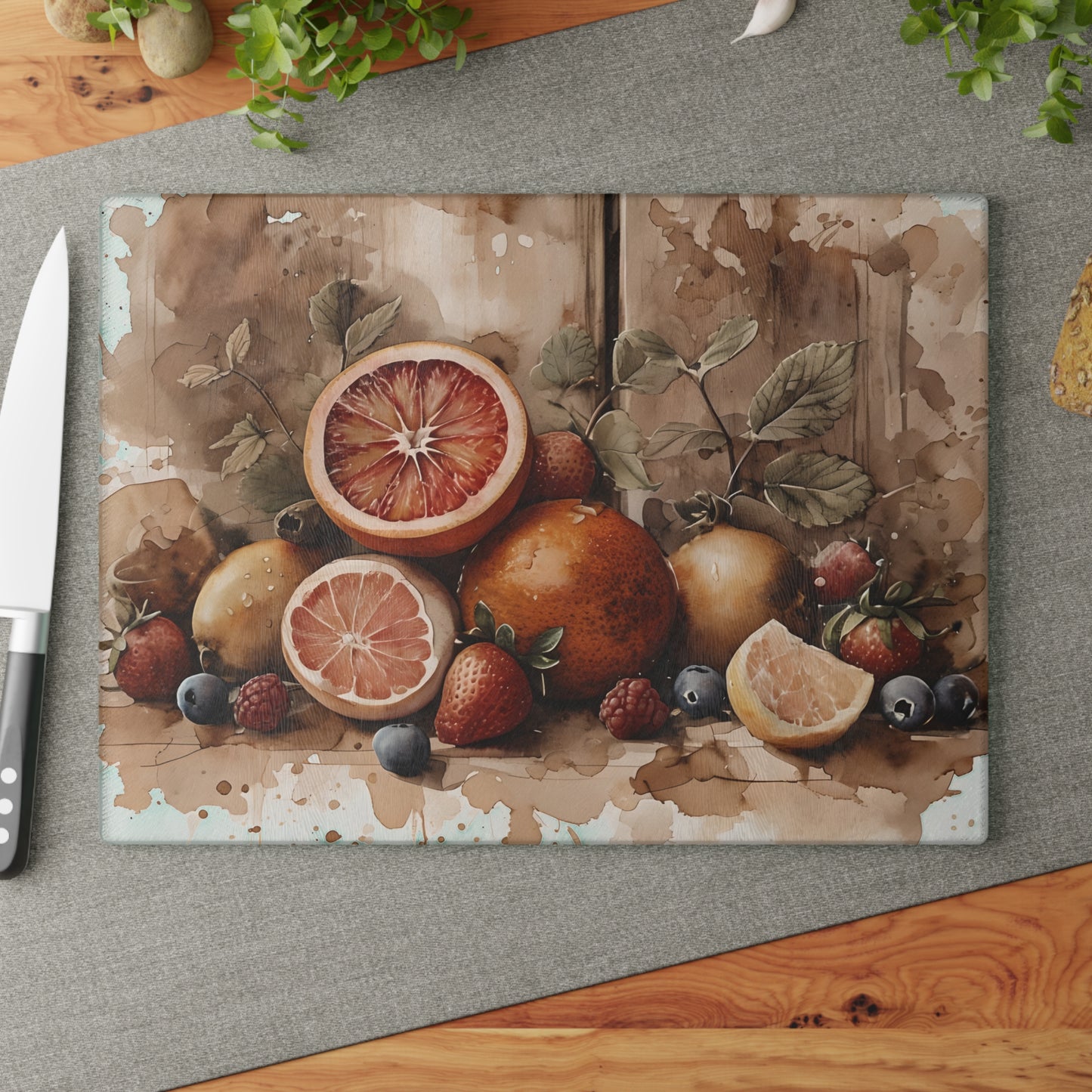 Rustic Fruit Glass Cutting Board
