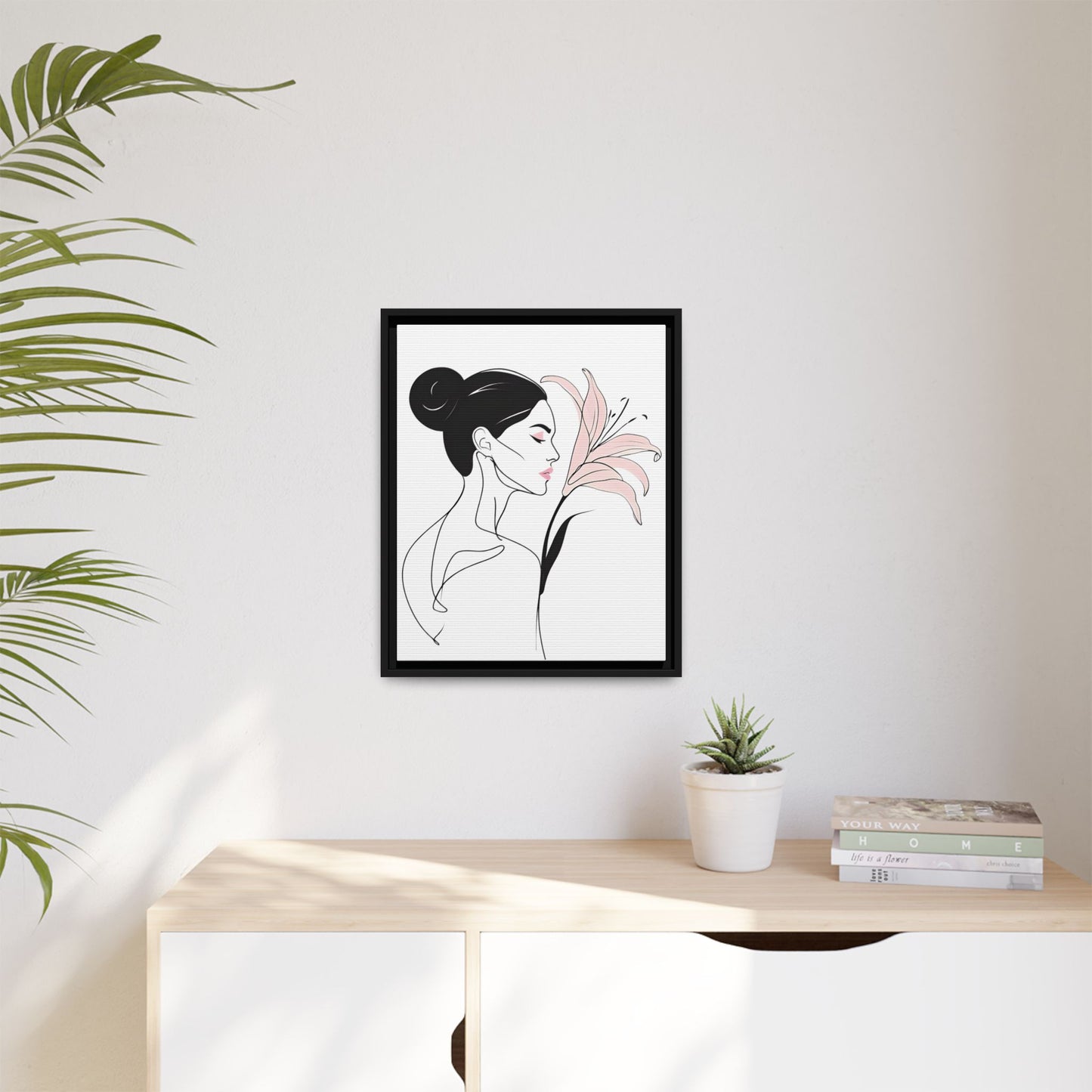Elegant Woman with Flower Framed Canvas Art Print