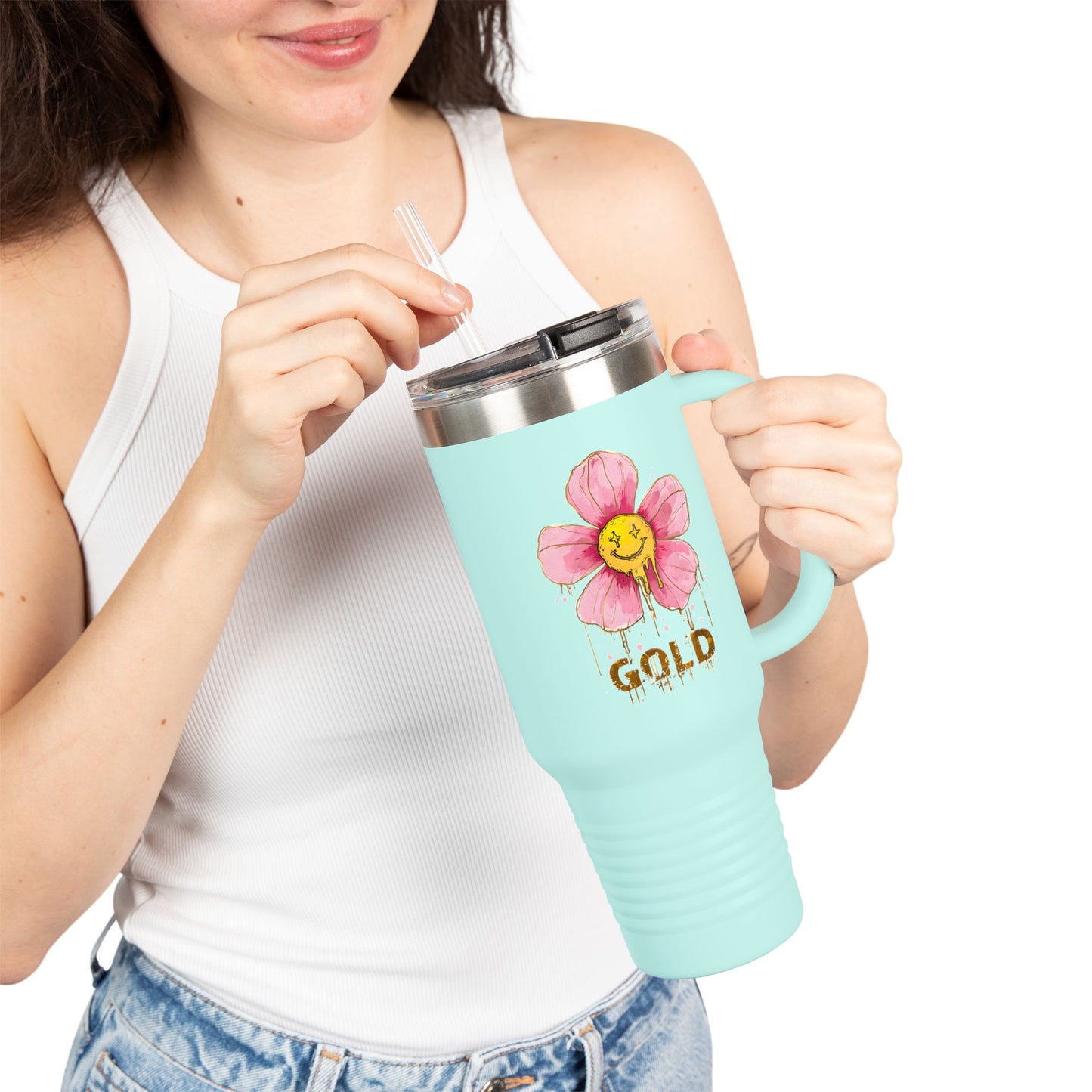 Quirky Happy Emoji  Print Travel Mug