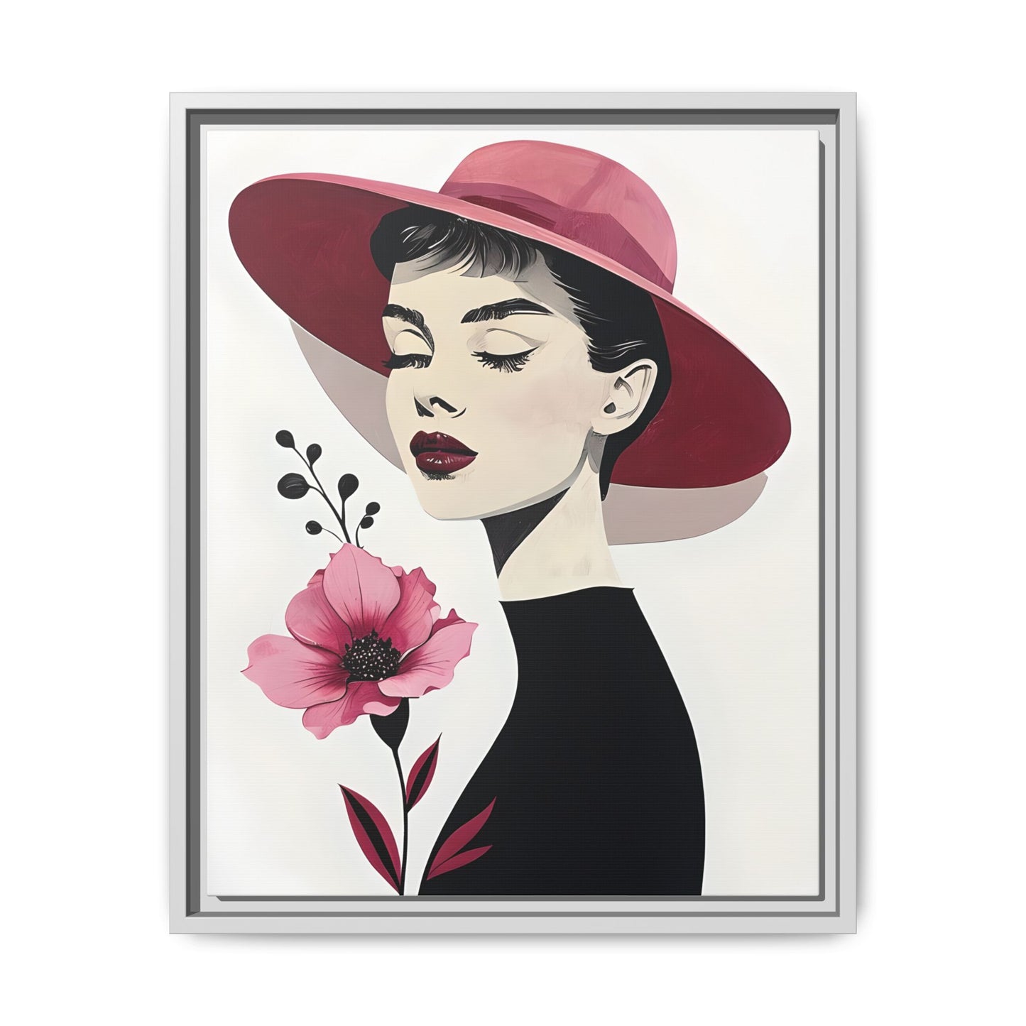Canvas Art, Audrey Hepburn with Red Flower Minimalist Wall Decor