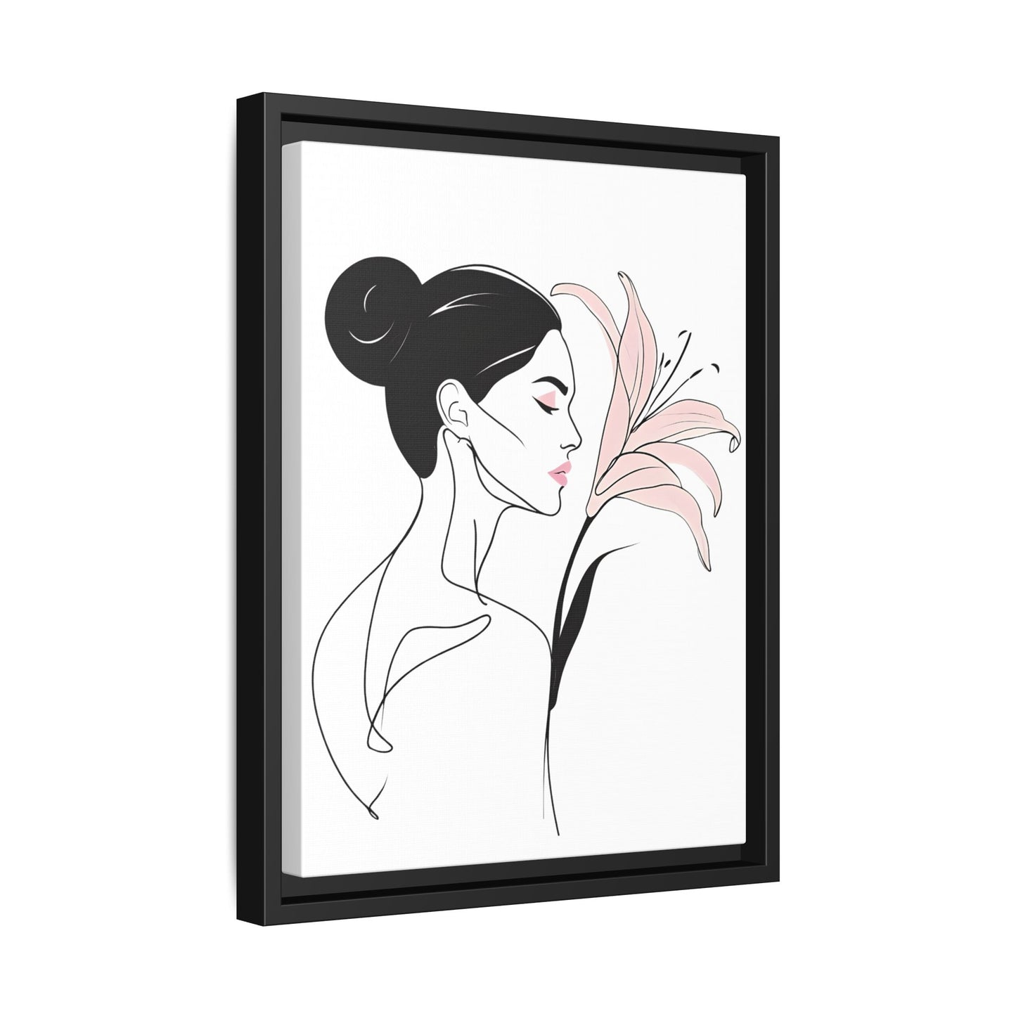 Elegant Woman with Flower Framed Canvas Art Print