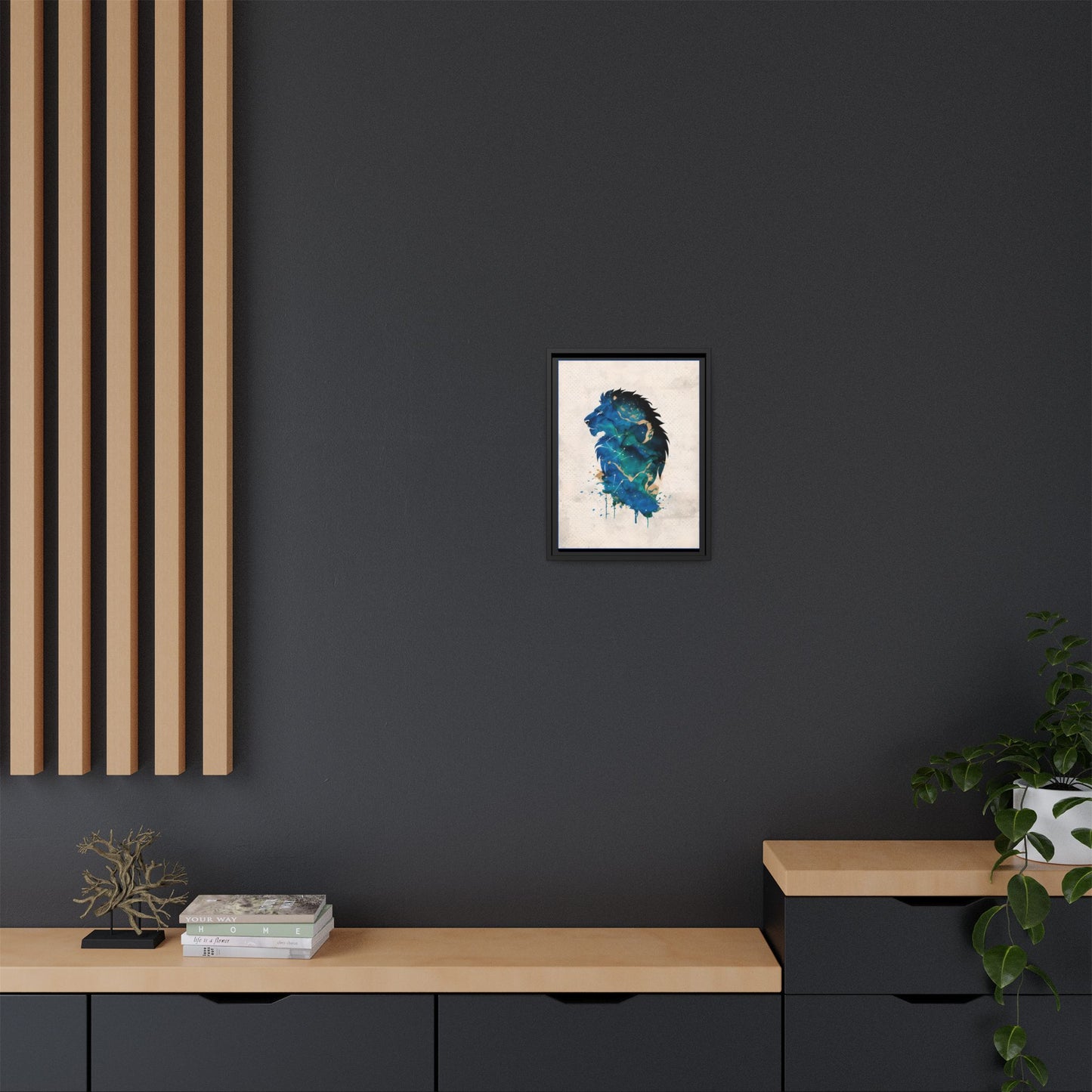 Majestic Lion Silhouette Watercolour in Framed Canvas Art