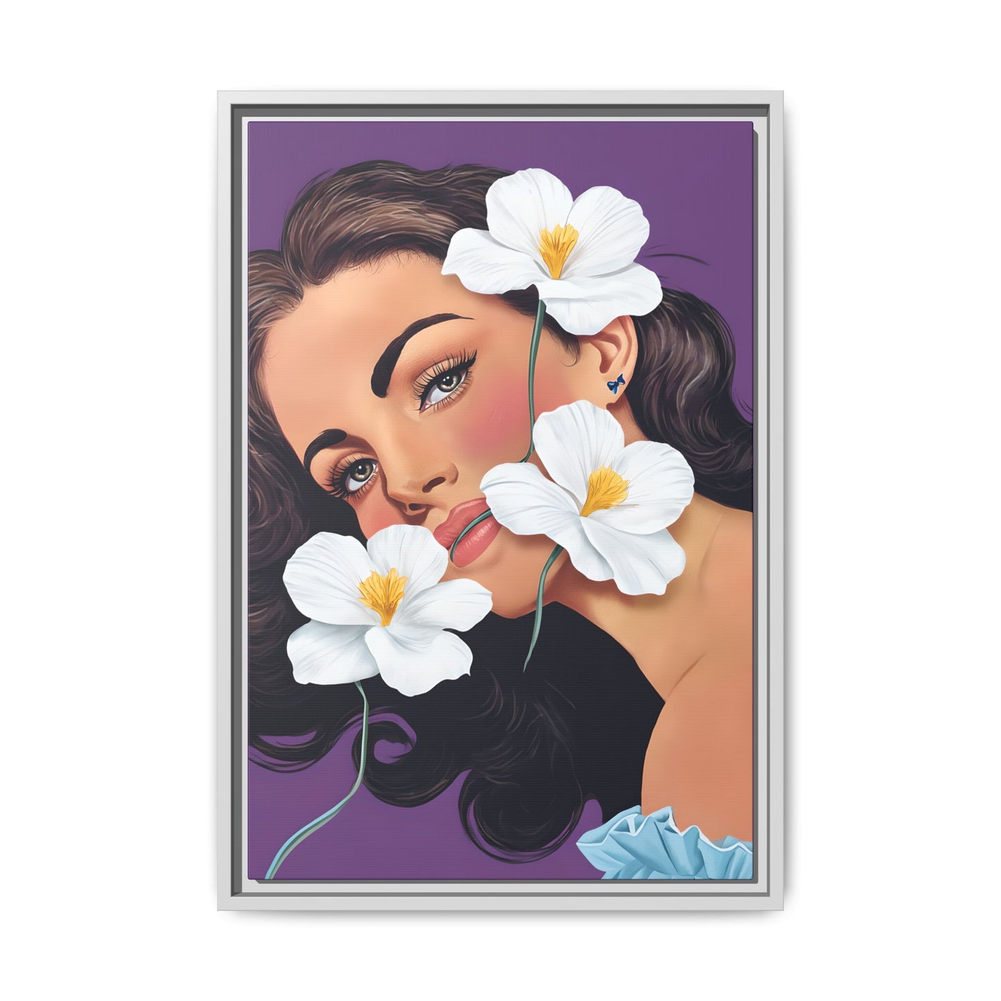 Elegant Illustration of Raquel Welsh Surrounded by Flowers  Wall Art