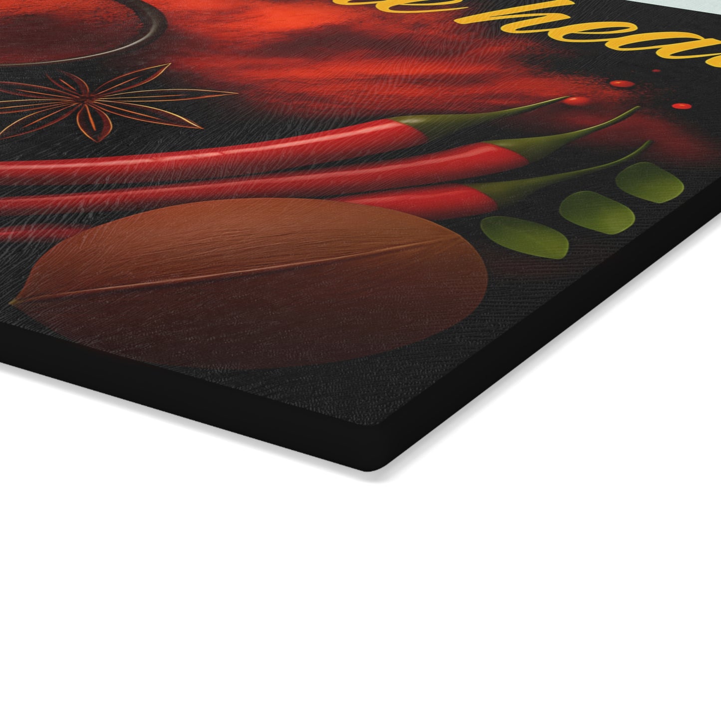 Vibrant Glass Cutting Board with 'Turn Up the Heat' Design