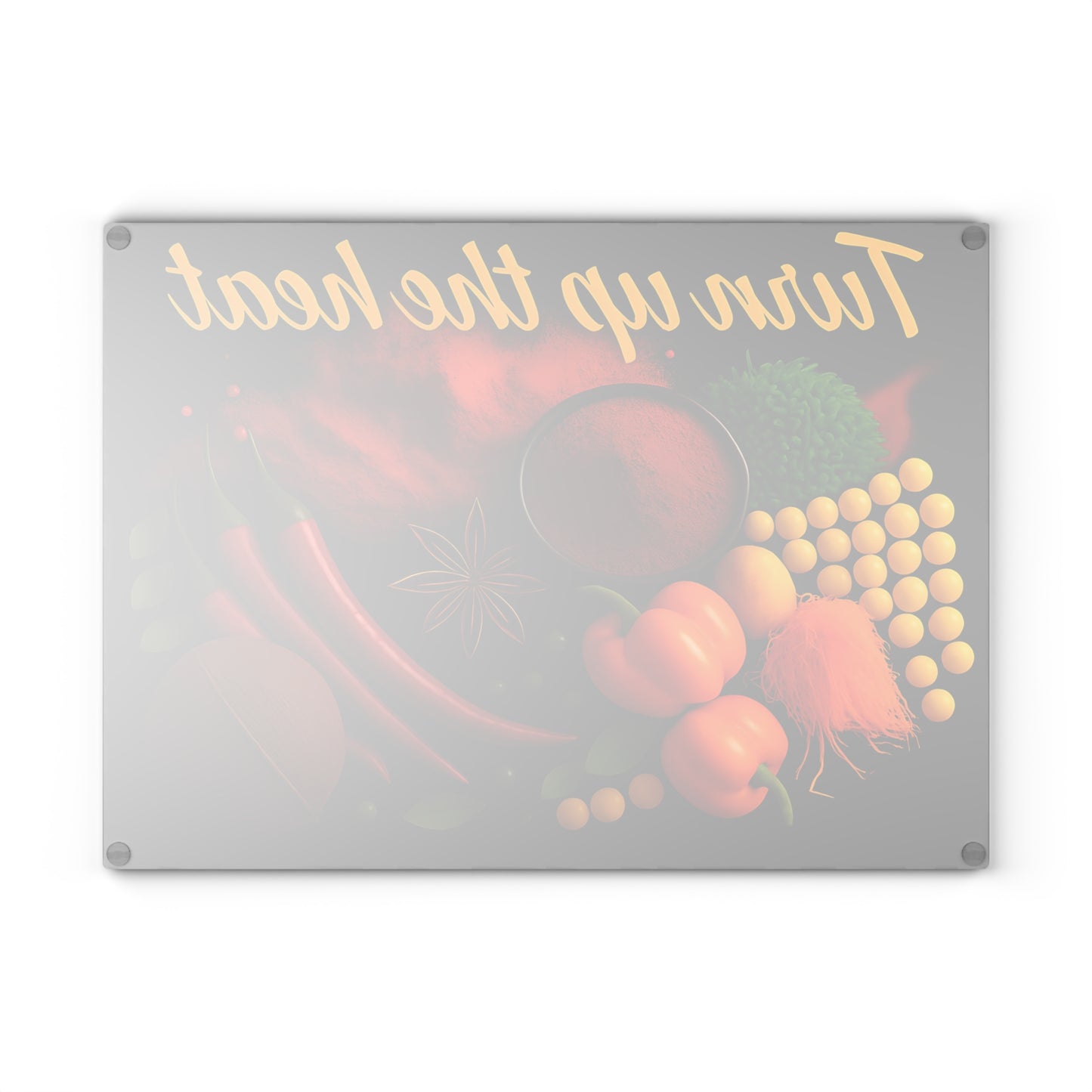 Vibrant Glass Cutting Board with 'Turn Up the Heat' Design