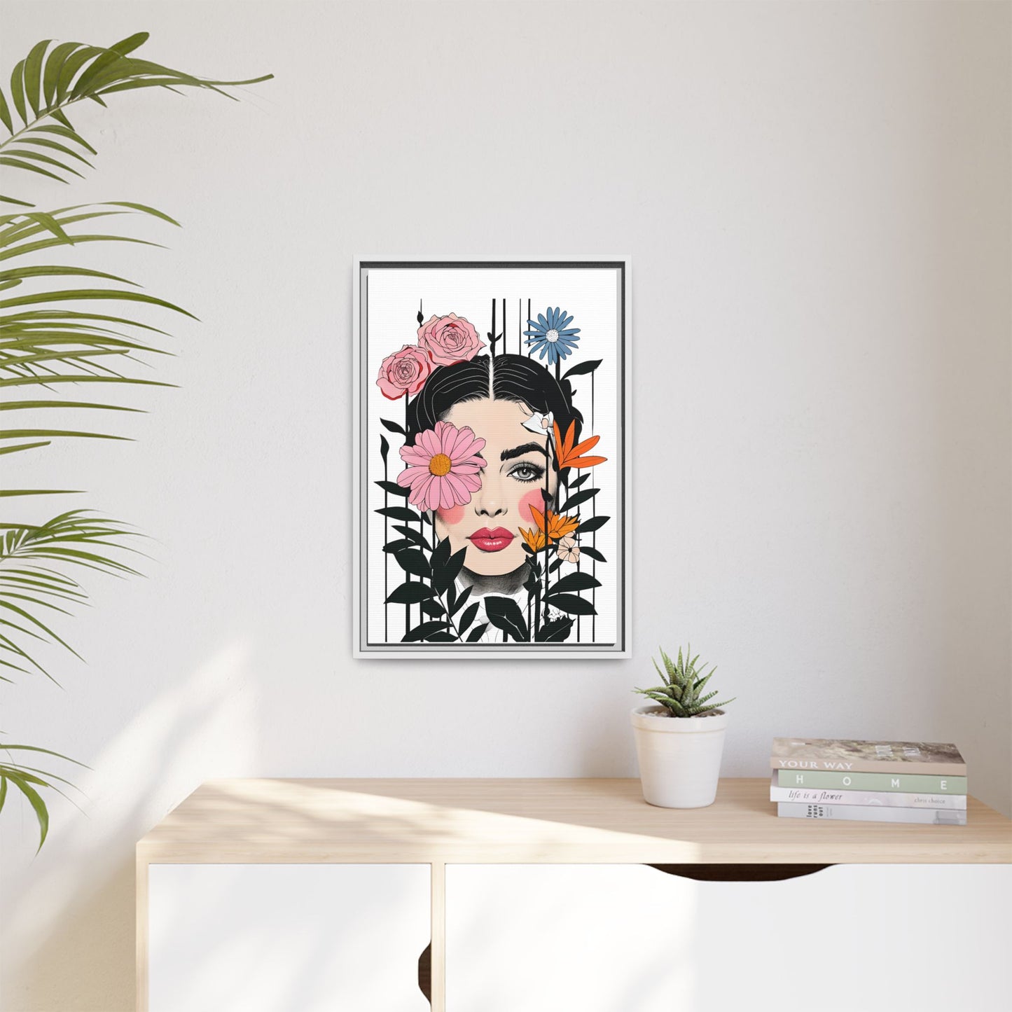 Woman with Multi Colour Floral Wall Print