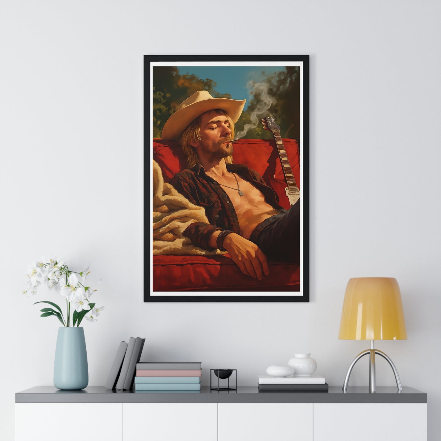 Kurt Cobain Relaxing in Sun -  Framed Poster -