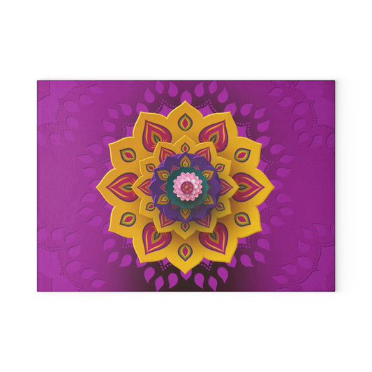 Vibrant Mandala Glass Cutting Board