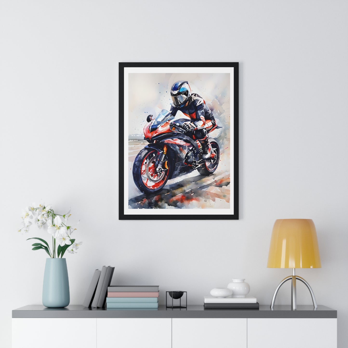 Rider's Dream: Vertical Framed Motorcycle Poster