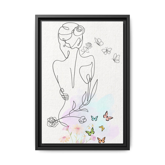 Bohemian Woman Framed Canvas Art, Line Drawing