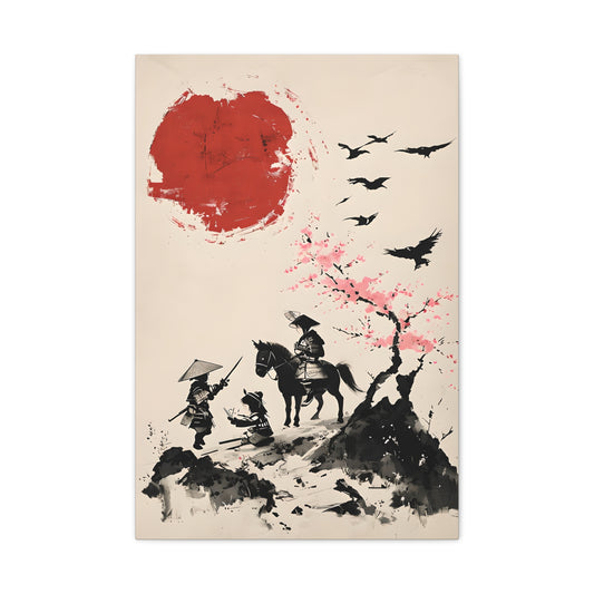 Children Playing Amid Cherry Blossom  - Japanese Landscape Canvas Wall Art –