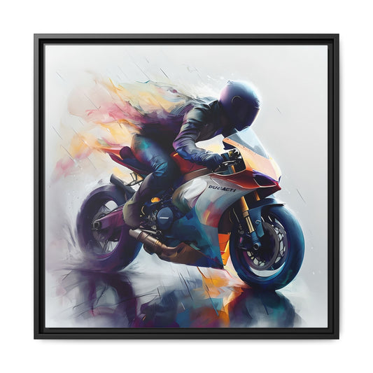 Essence of Ducati Motorcycle Racing in the Rain Abstract Canvas