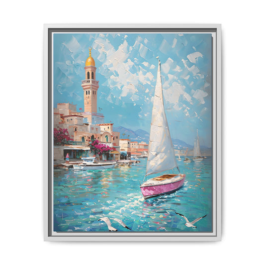 Impressionist Coastal Scene with Sailboat in Casablanca