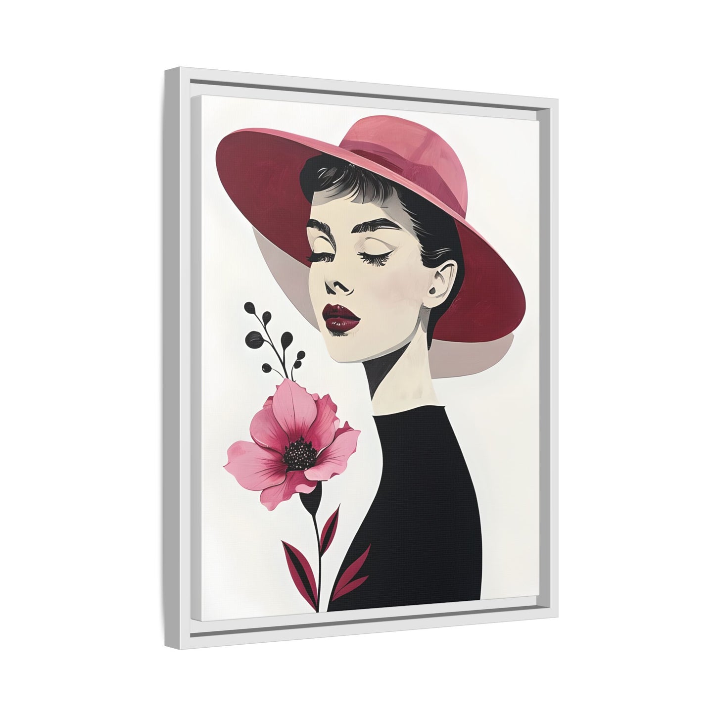 Canvas Art, Audrey Hepburn with Red Flower Minimalist Wall Decor