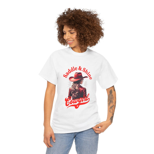 Saddle & Shine Cowgirl Unisex -  Heavy Cotton Tee - Rustic Western Style T-Shirt