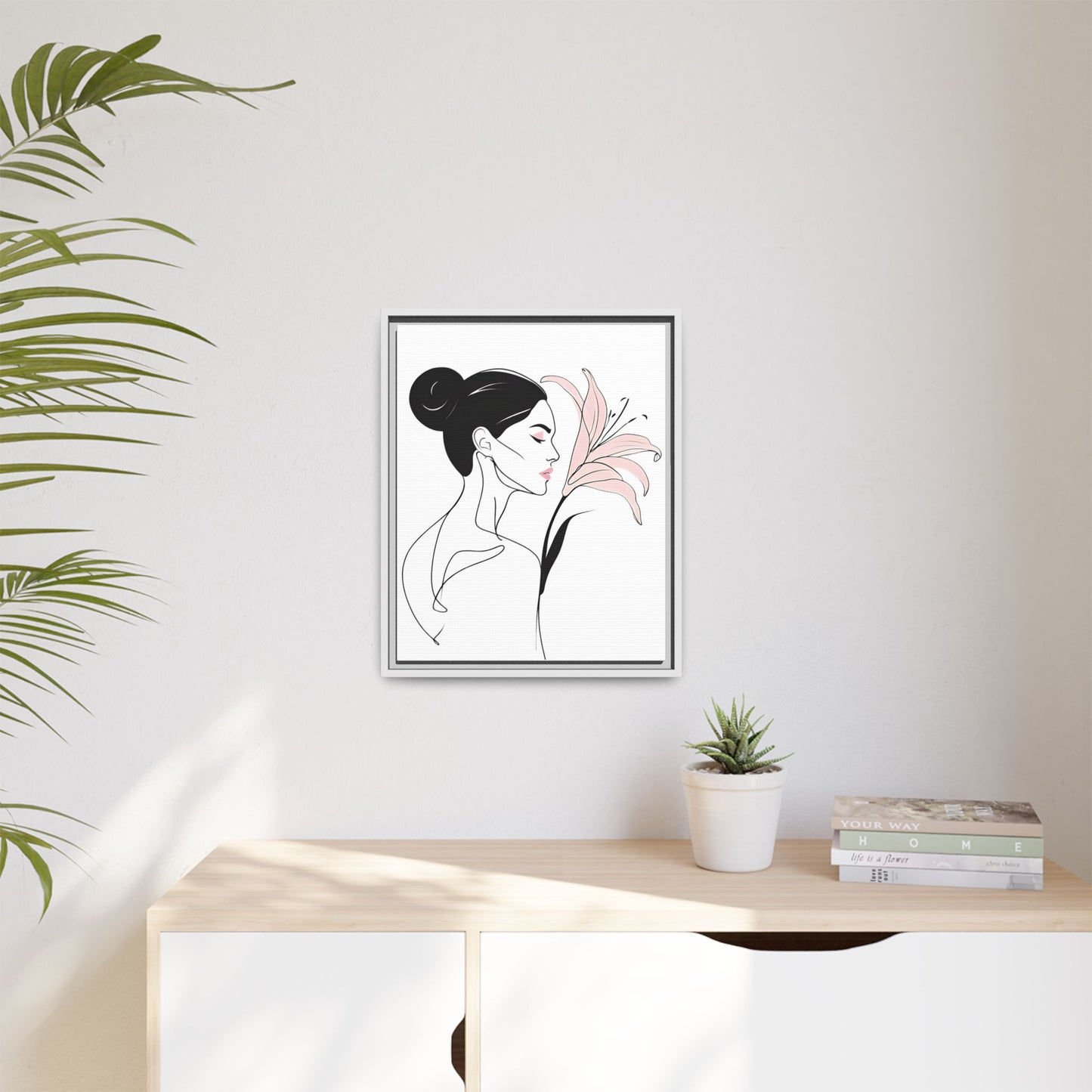 Elegant Woman with Flower Framed Canvas Art Print