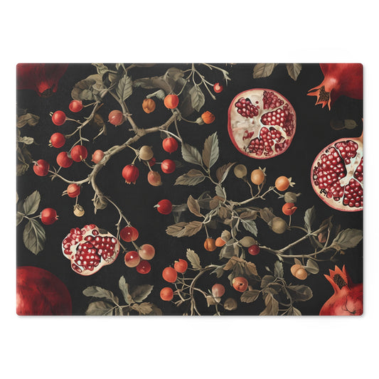 Elegant Floral Cutting Board with Pomegranate Design