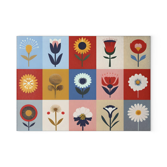 Floral Design Glass Cutting Board - Colorful Kitchen Decor
