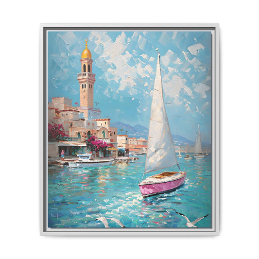 Impressionist Coastal Scene with Sailboat in Casablanca - Canvas Art Print