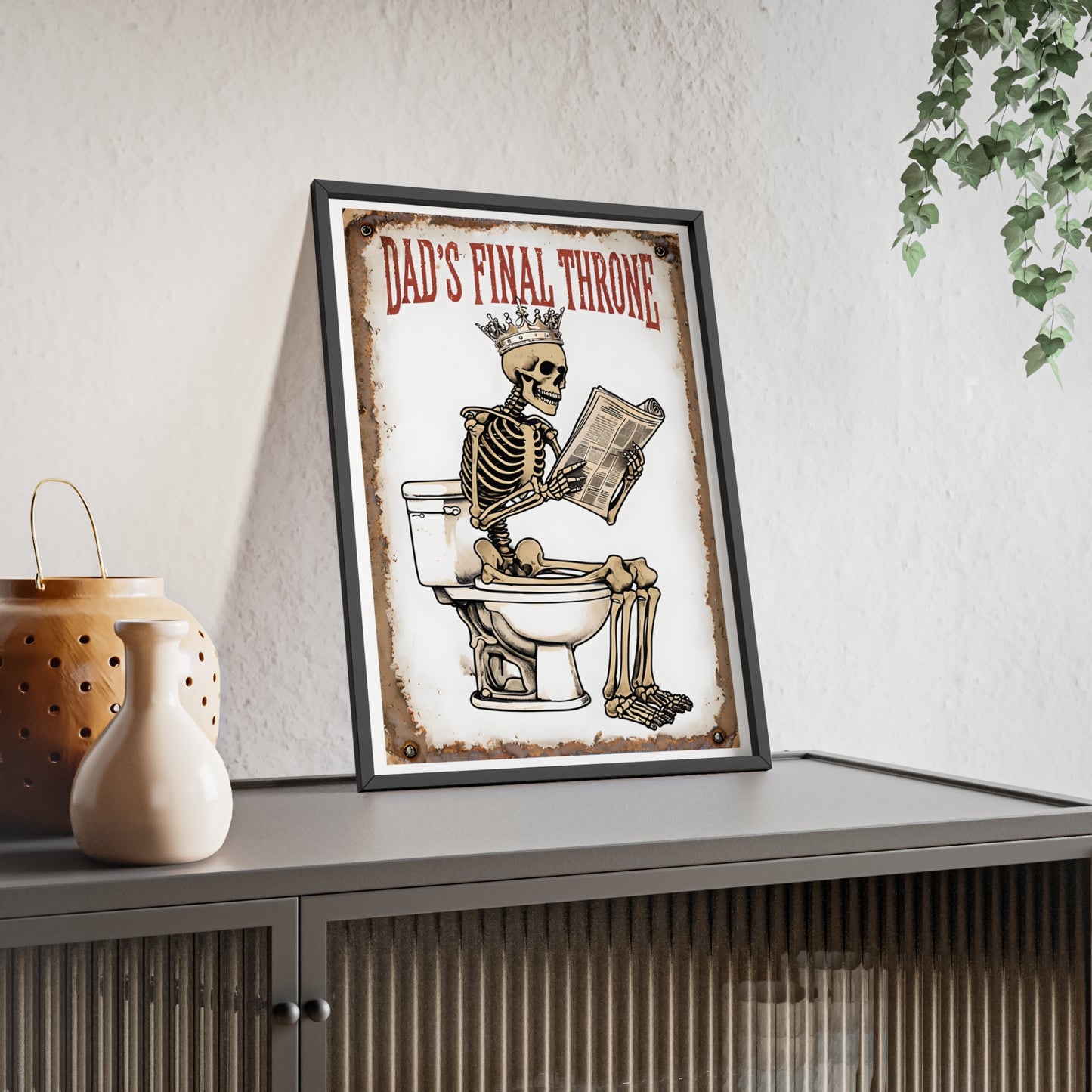 Humorous Skeleton Poster with Wooden Frame