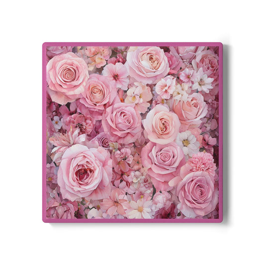 Floral Pink Ceramic Coaster - Elegant Rose Design