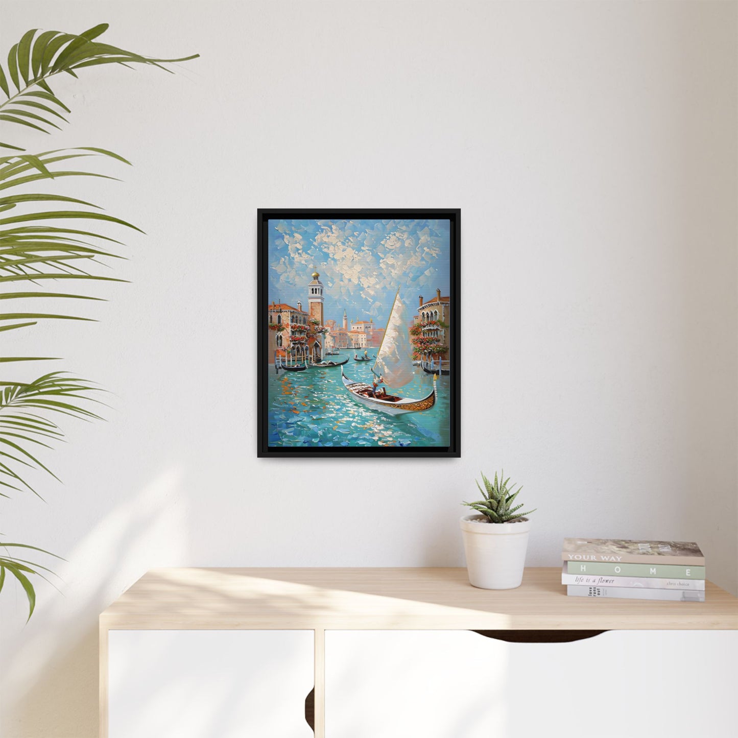Vibrant Impressionist Venice Scene with Gondolas and Sunlight