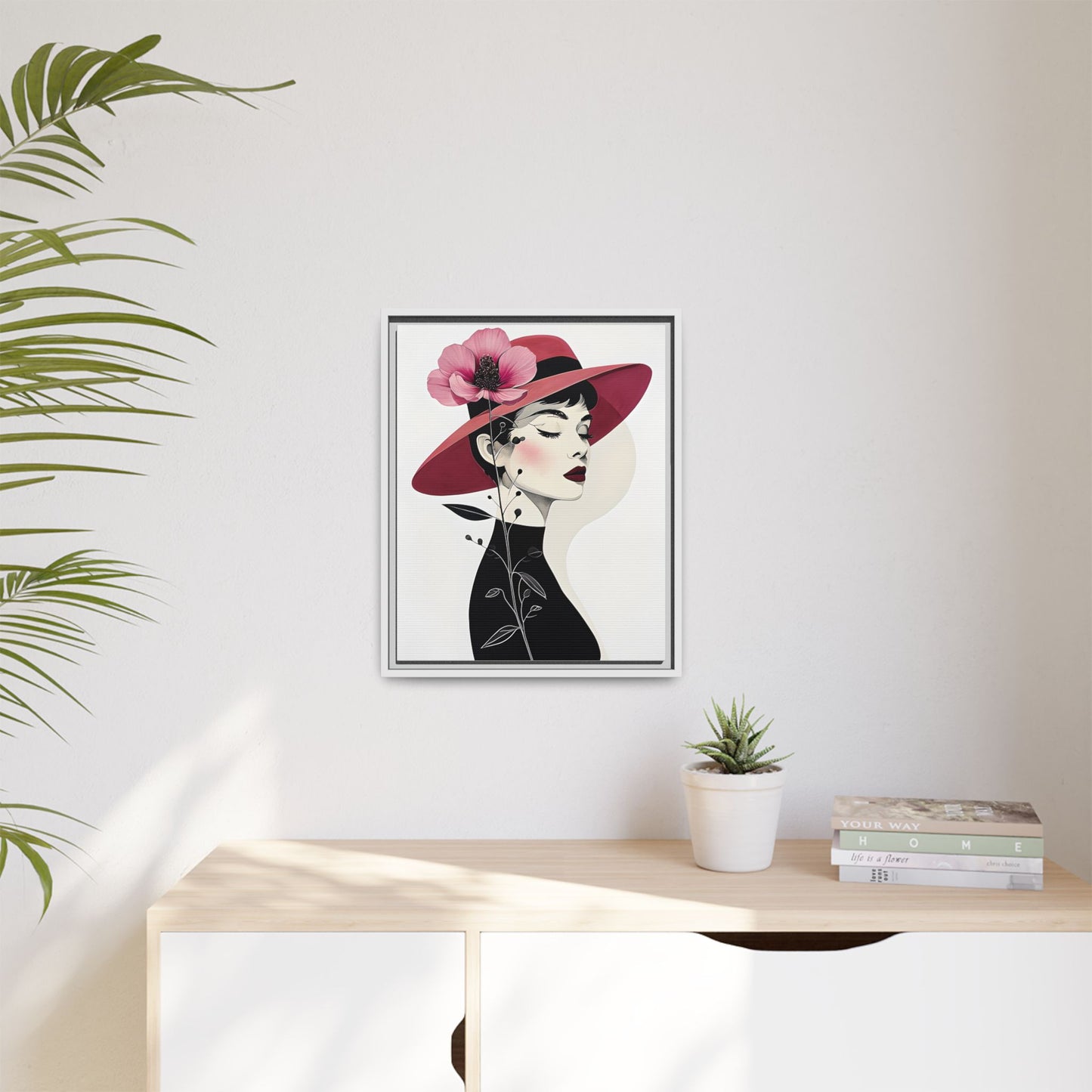 Canvas Art, Audrey Hepburn with Red Flower Minimalist Wall Decor
