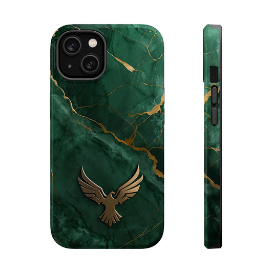 Elegant Green Marble Phone Case with Eagle Design | Magnetic Tough Case