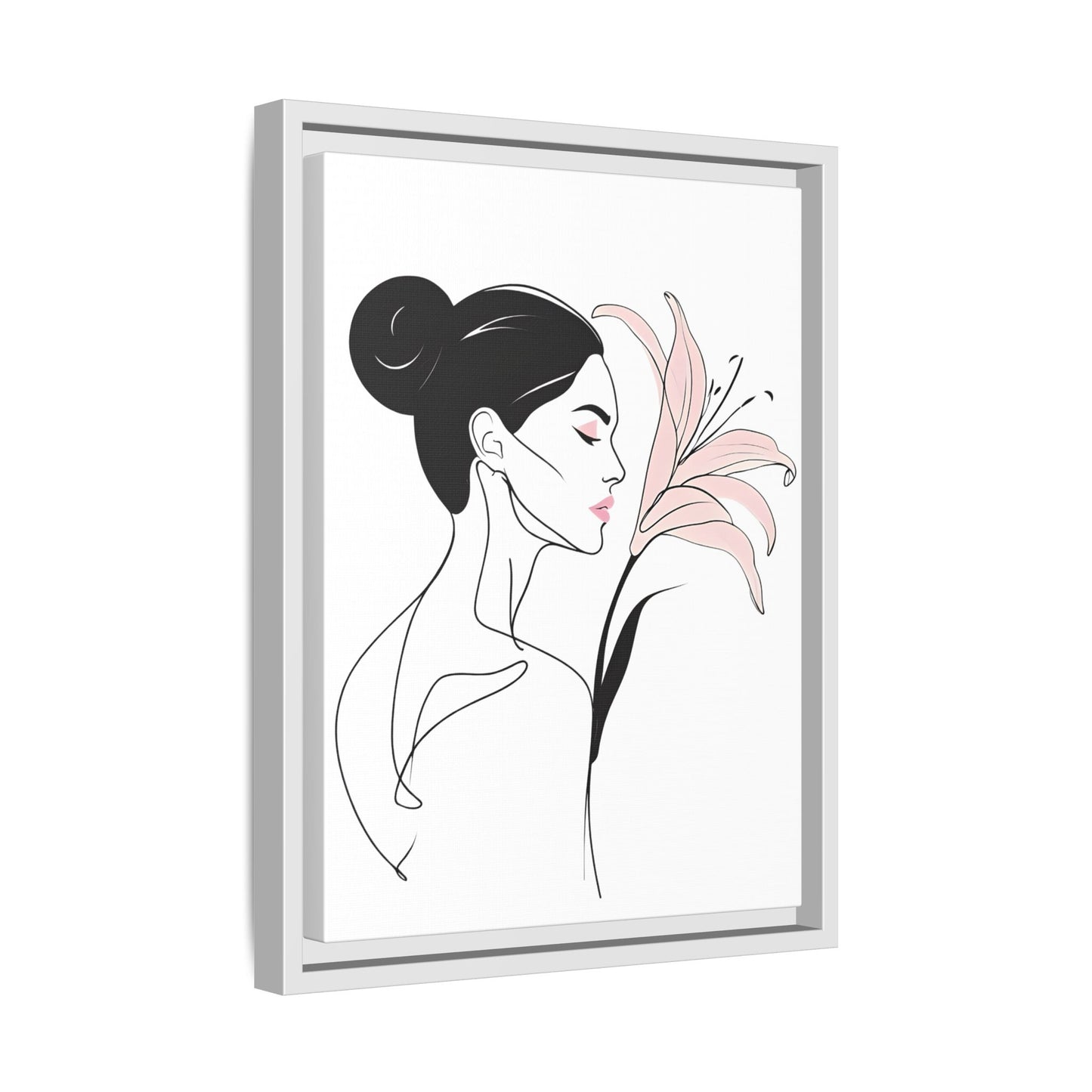 Elegant Woman with Flower Framed Canvas Art Print