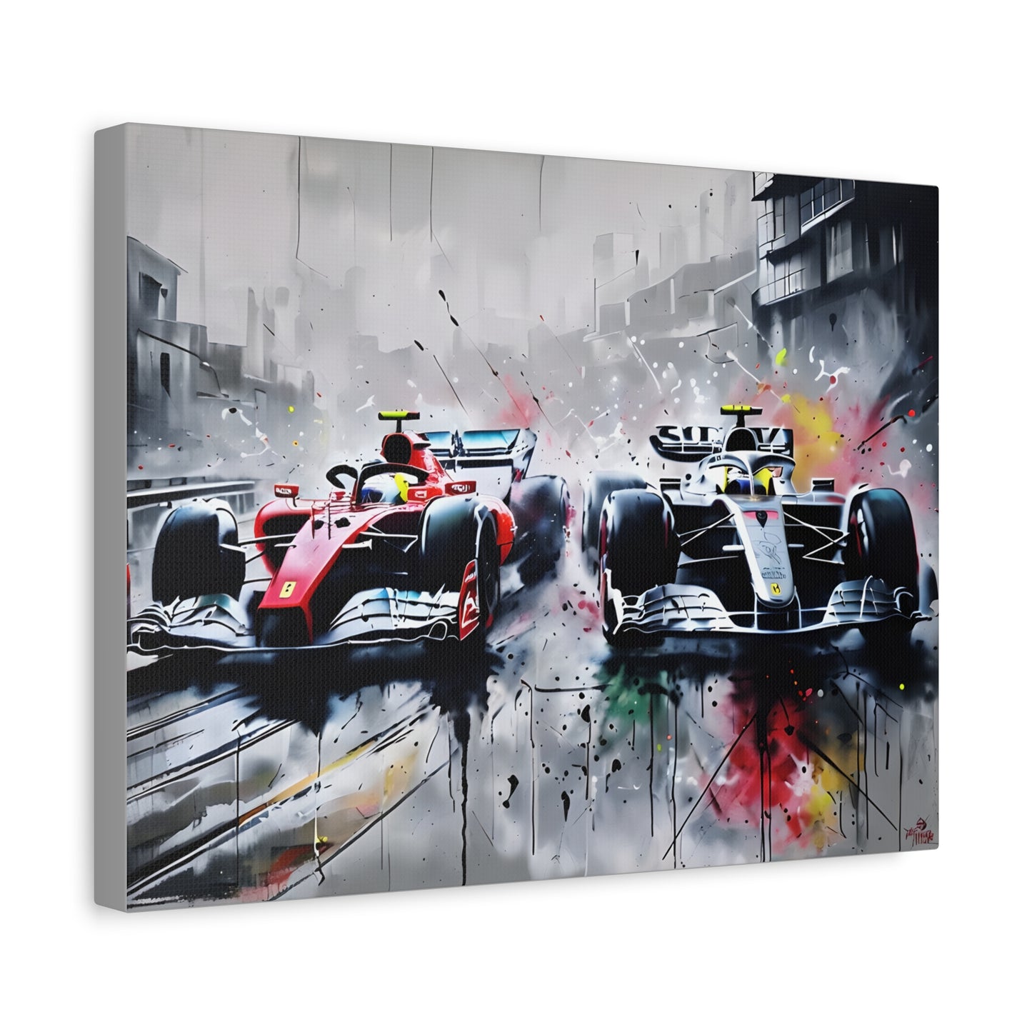 Canvas Print, Mercedes vs Ferrari Racing Head to Head Artwork, Wall Decor, Home Decor, Gift for Car Enthusiasts, Motorsport Fan, Racing