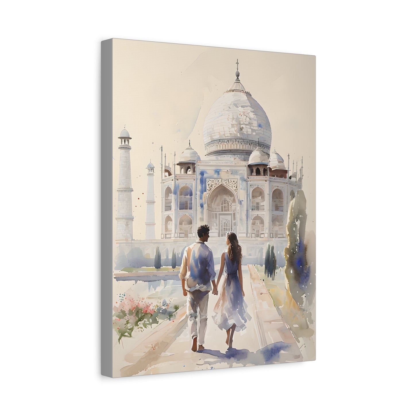 Couple Walk to the Taj Mahal, Wall Art Print