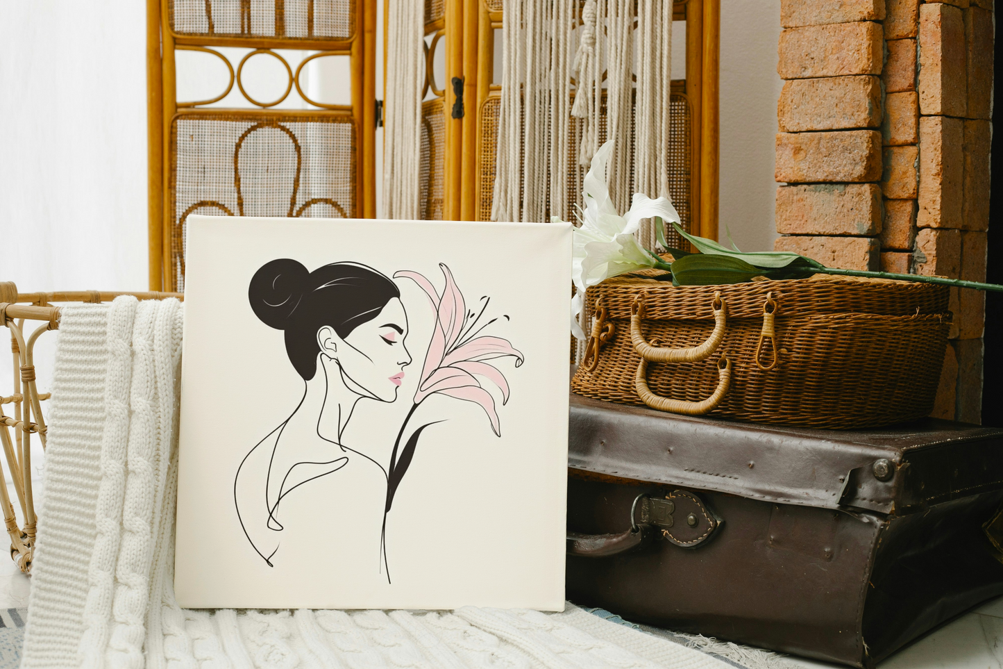 Elegant Framed Canvas Art - Woman with Lily Design | Modern Home Decor