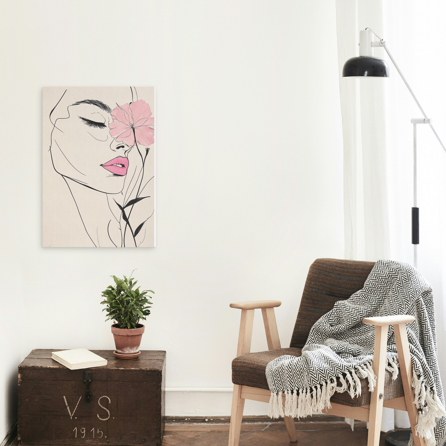 Artistic Stretched Canvas Wall Art - Feminine Floral Design