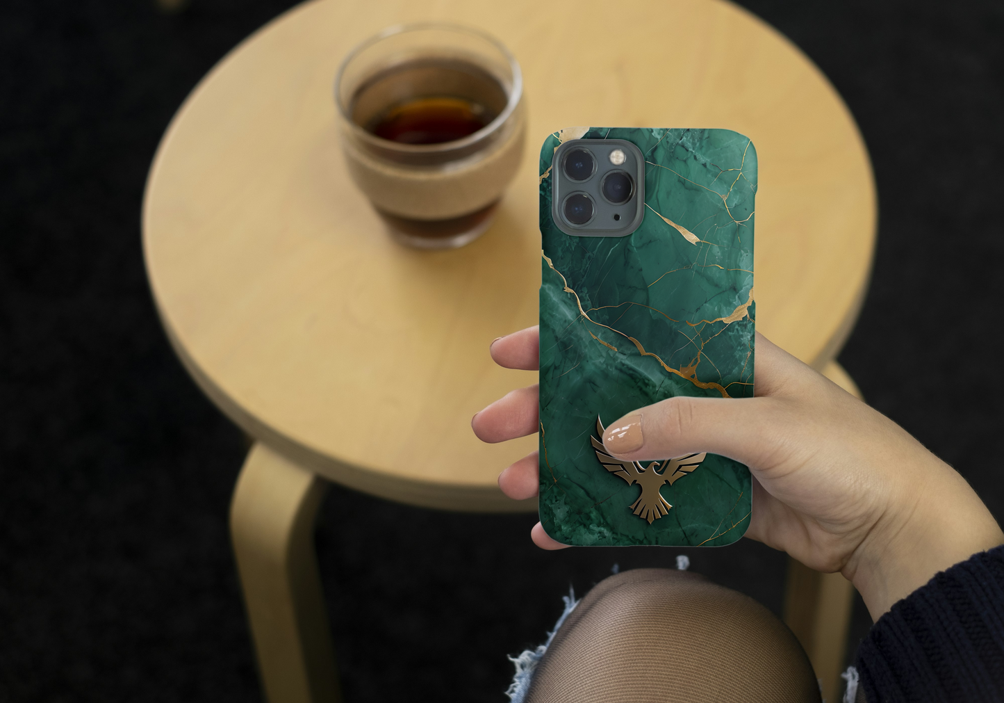 Elegant Green Marble Phone Case with Eagle Design | Magnetic Tough Case