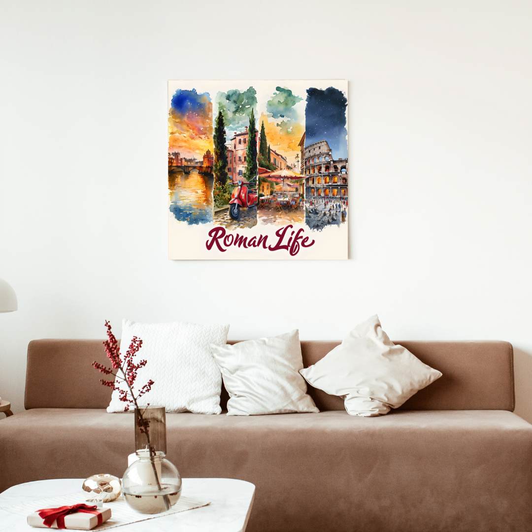 Roman Life Canvas Wall Art - Vibrant Italian Street Scenes