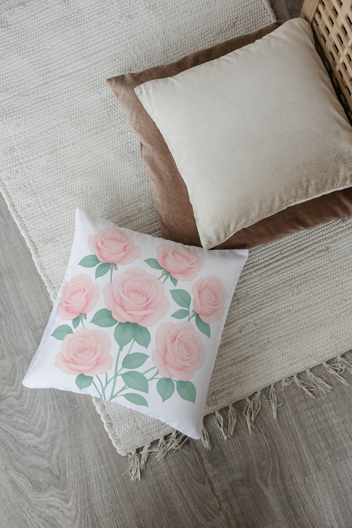 Blush Rose Faux Suede Pillow | Elegant Floral Decor for Home
