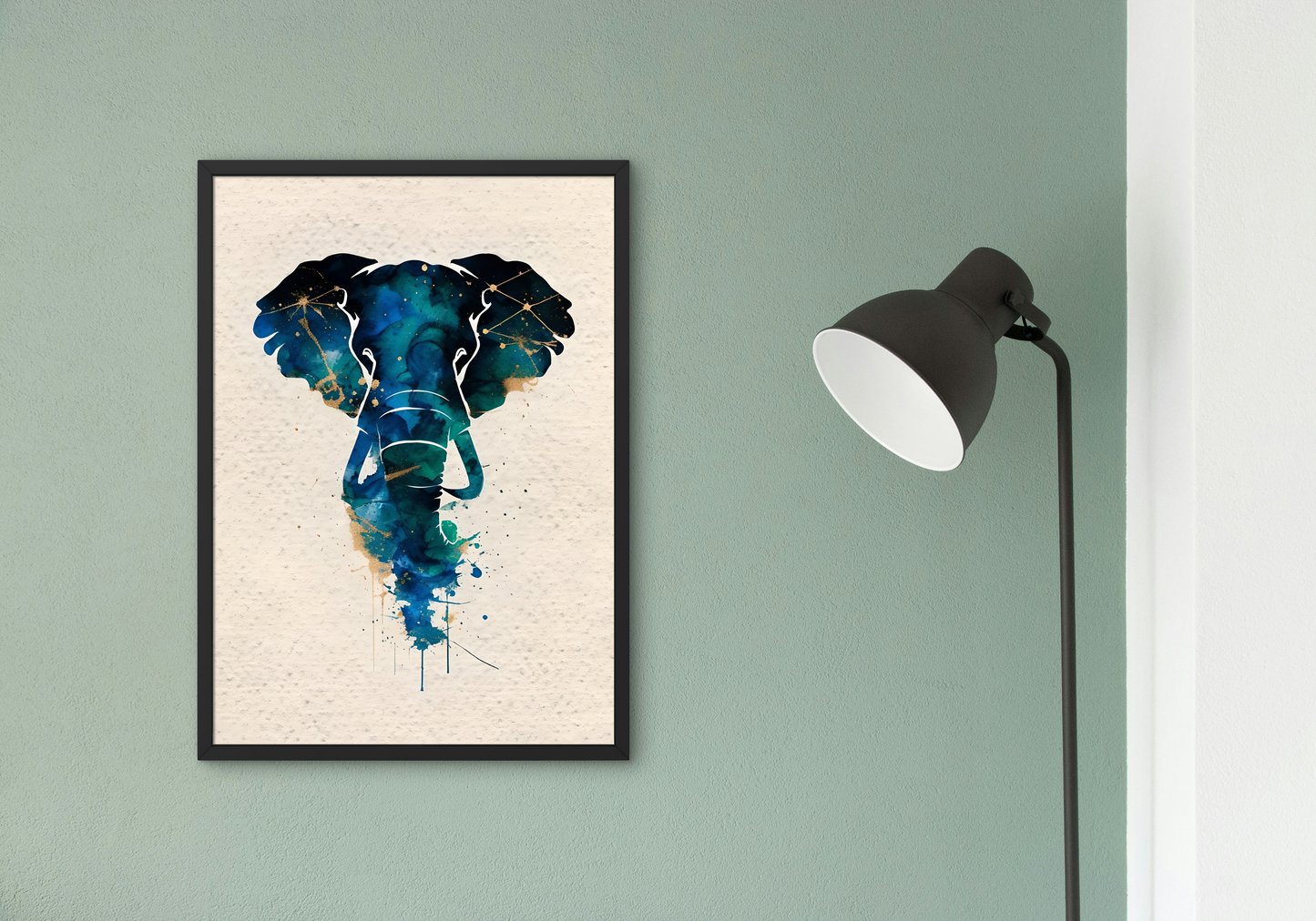 Bohemian Elephant Watercolour Art Print framed Canvas.