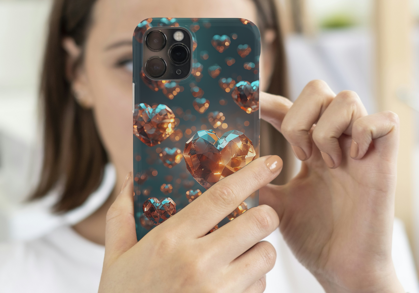 Heart-Shaped Magnetic Tough Phone Case - Unique Crystal Design