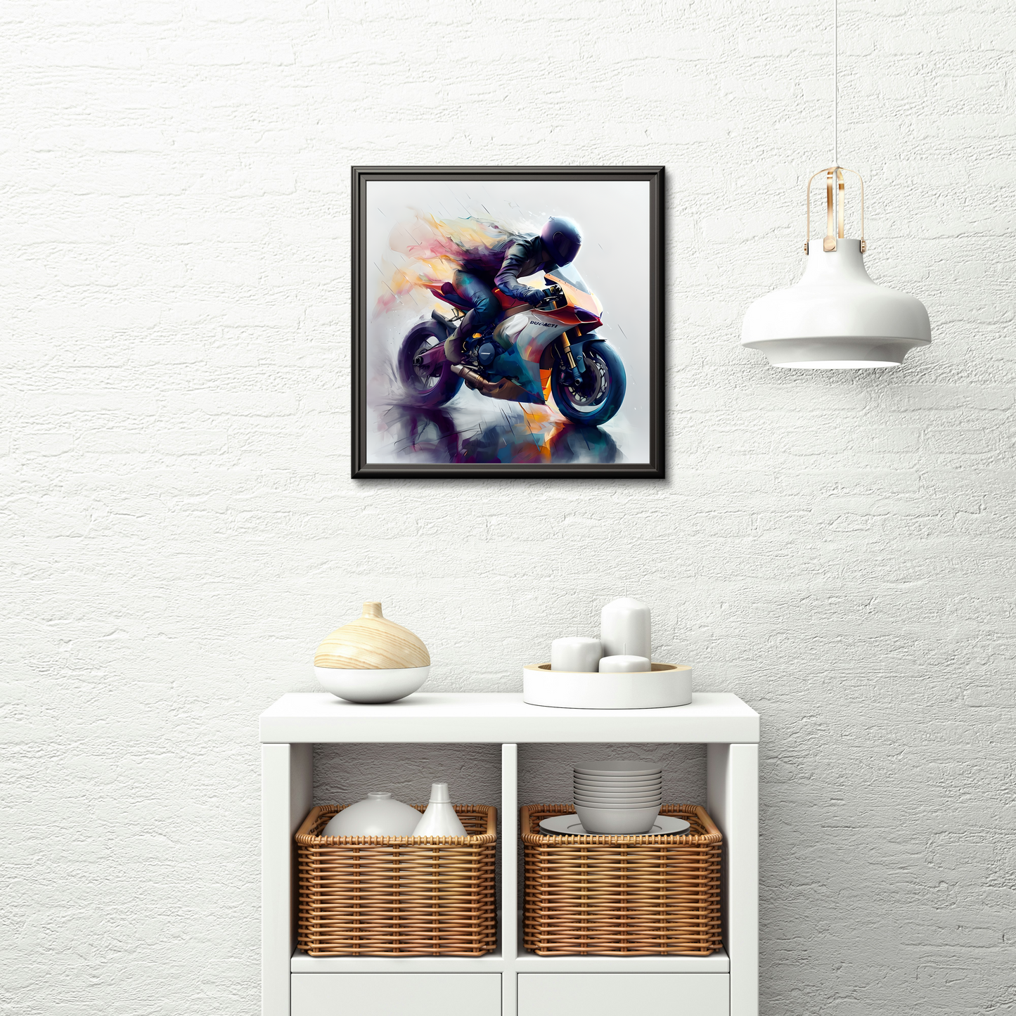 Essence of Ducati Motorcycle Racing in the Rain Abstract Canvas